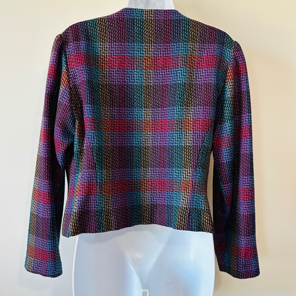 Vintage Wool Colorful Plaid Crop Style Blazer By Doncaster Size 6 - Picture 3 of 7